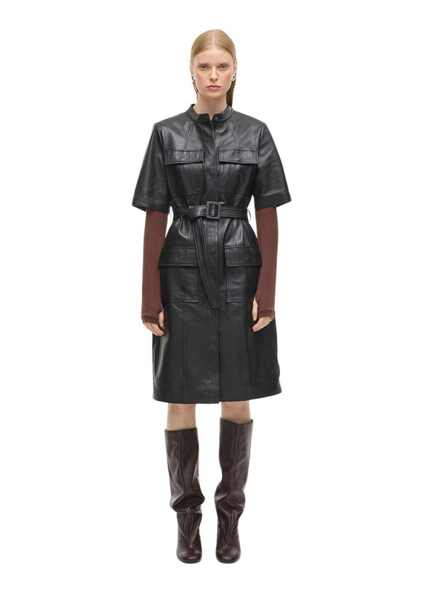 LEREN JURK MET 2/4 KNIE - Zwart-Jurk-ROUGE EDIT-Butler Loftet