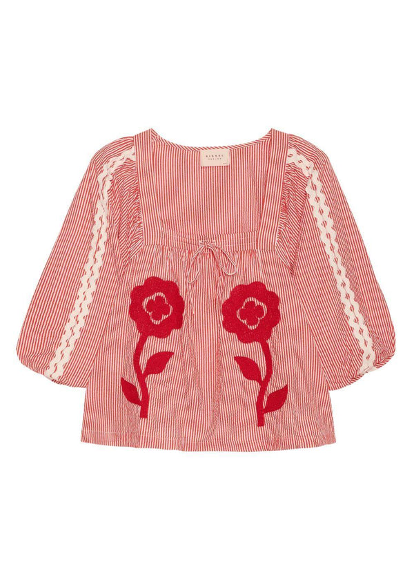 Abelone Top - Red Flower-Blouses-Sissel Edelbo-Butler Loftet