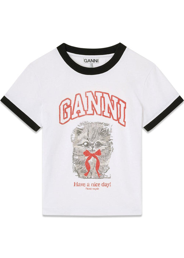 Basic Katoenjersey Margot Kitty Print - Helderwit-T-shirts-Ganni-Butler Loftet