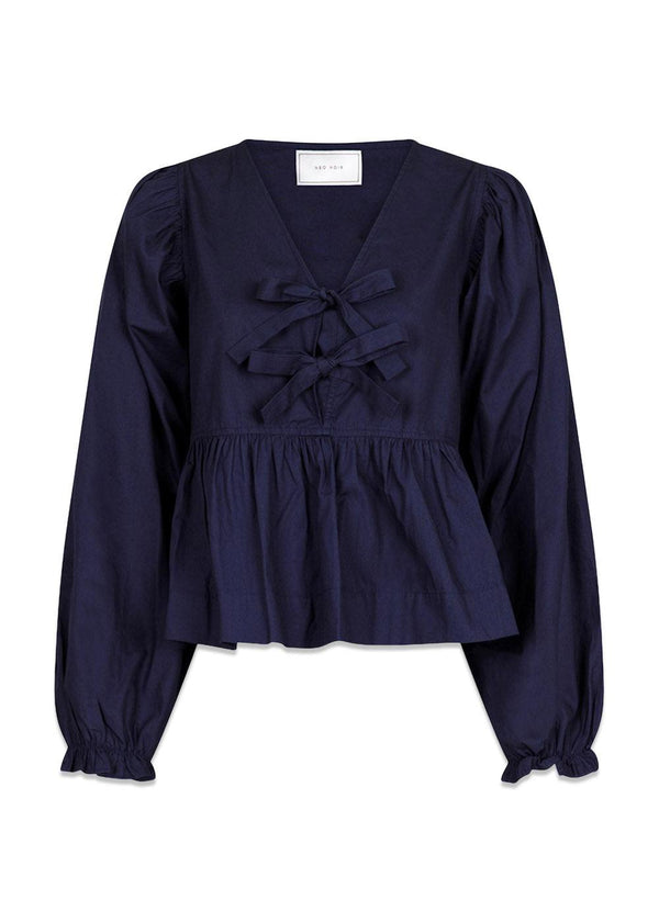 Bessie C Poplin Blouse - Dark Navy-Blouses-Neo Noir-Butler Loftet