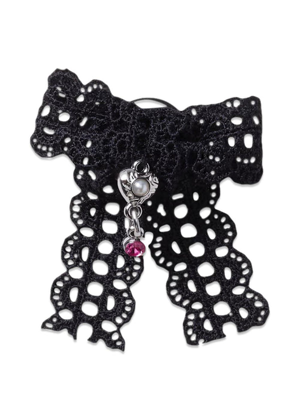 Black Lace Bow Silver Heart - Black-Accessories-Crocs-Butler Loftet