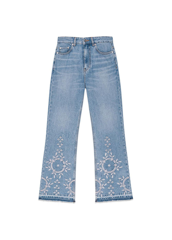 Broderie Anglaise Denim Betzy Cropped - Light Blue Stone-Jeans-Ganni-Butler Loftet