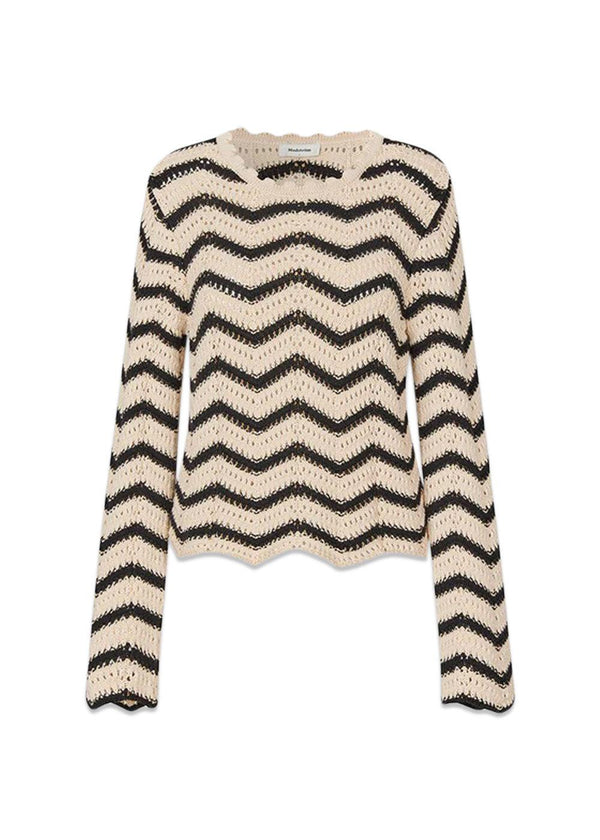 CaryMD o-neck - Summer Sand Thin Black Stripe-Knitwear-Modström-Butler Loftet