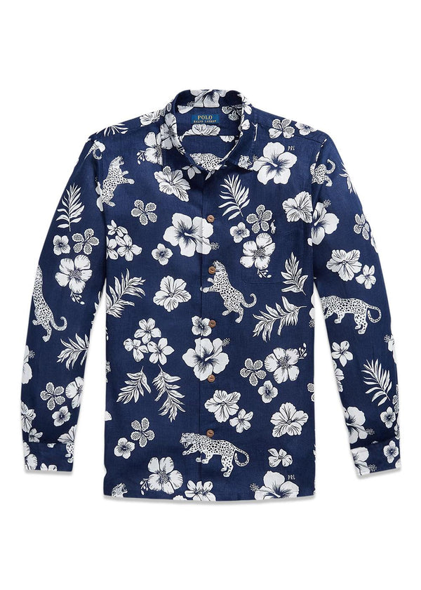 Classic Fit Tropisch Linnen Kampshirt - Blauw-Overhemden-Ralph Lauren-Butler Loftet