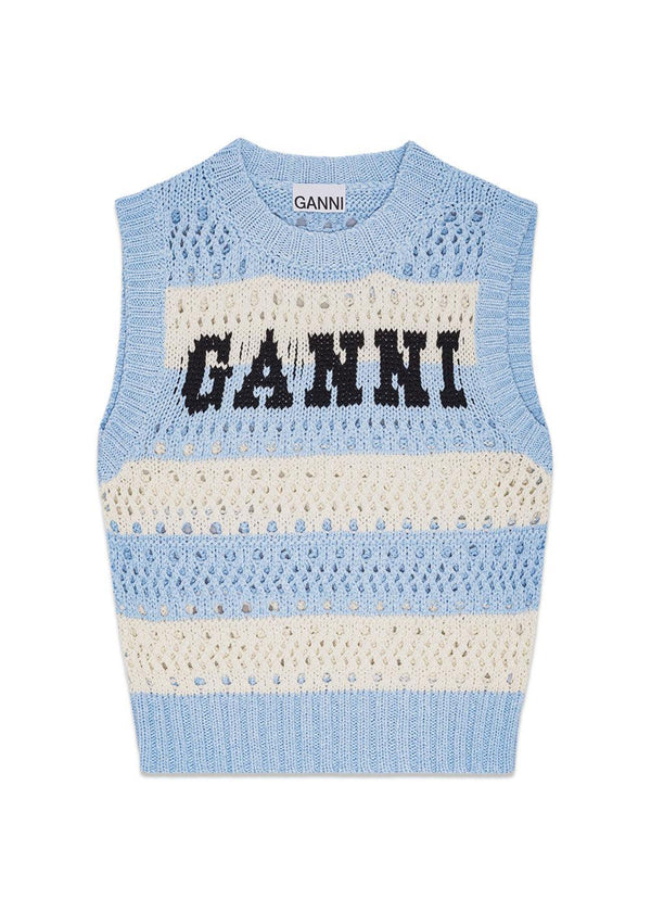 Cotton Mix Striped Vest - Soft Chambray-Outerwear-Ganni-Butler Loftet