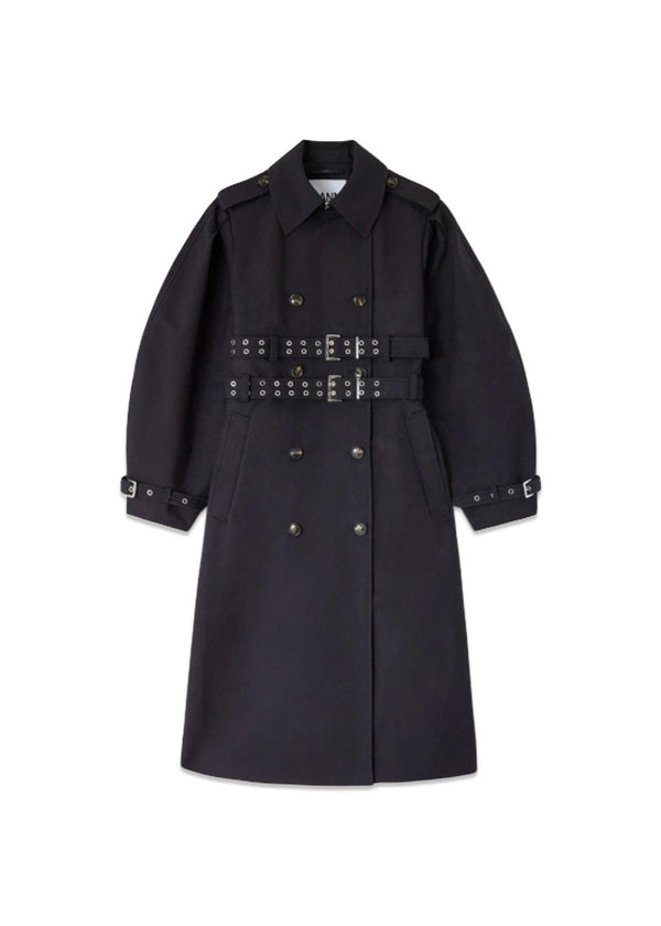 Double Cotton Trench Coat - Black-Outerwear-Ganni-Butler Loftet