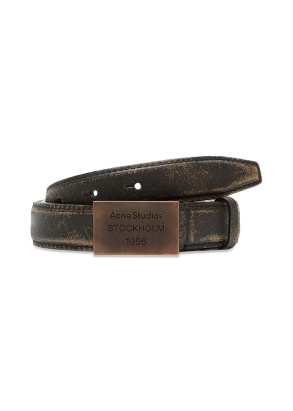 Leren riem met gegraveerd logo - Donkerbruin-Belts-Acne Studios-Butler Loftet