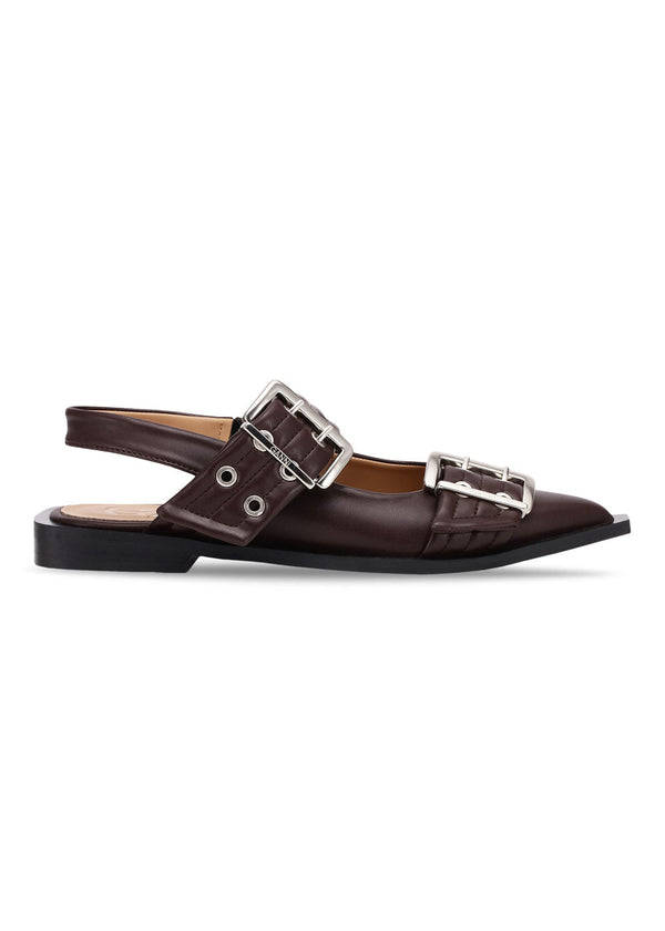 Feminine Buckle Ballerina - Chocolate Fondant-Shoes-Ganni-Butler Loftet