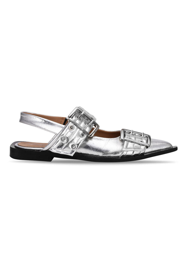 Vrouwelijke Gesp Ballerina Metallic - Zilver-Schoenen-Ganni-Butler Loftet