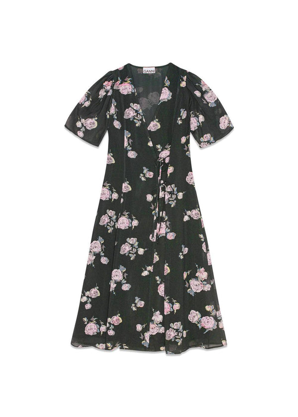 Fluid Crepe Wrap Midi Dress - Climbing Ivy-Dress-Ganni-Butler Loftet