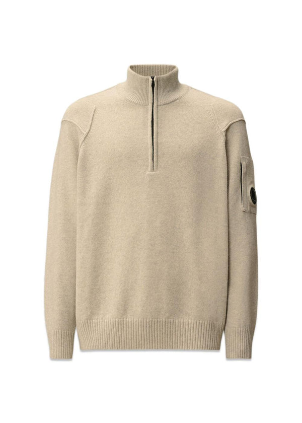 Half Zip Lamswol GRS - Gaas Wit-Knitwear-C.P. Bedrijf-Butler Loftet