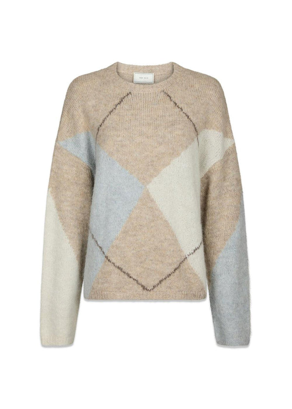 Inga Geruite Fluff Gebreide Blouse - Beige Melange-Knitwear-Neo Noir-Butler Loftet