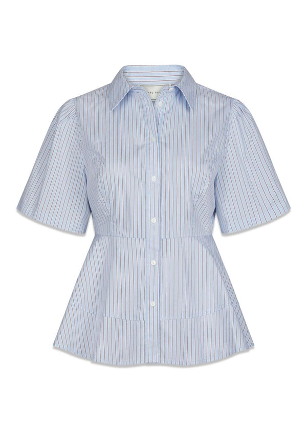 Janelle Gestreept Shirt - Blauw/Bruin Gestreept-Blouses-Neo Noir-Butler Loftet