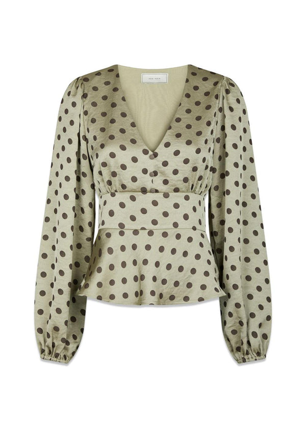 Jellima Gestippelde Blouse - Pistache-Blouses-Neo Noir-Butler Loftet