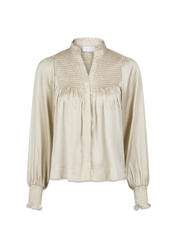 Jill Gladde Satijnen Blouse - Champagne-Blouses-Neo Noir-Butler Loftet