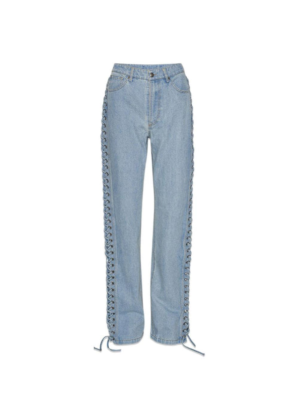 Laced Straight Leg Jeans - Light Blue Denim-Jeans-Rotate-Butler Loftet
