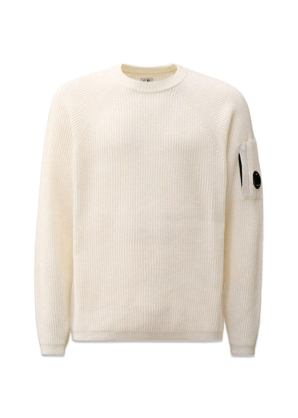 Lambswool Crew Neck Full Knit - Gauze White-Knitwear-C.P. Company-Butler Loftet