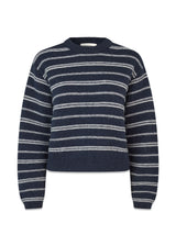 LineusMD gestreepte o-hals - Navy Sky Soft White Stripe-Knitwear-Modström-Butler Loftet