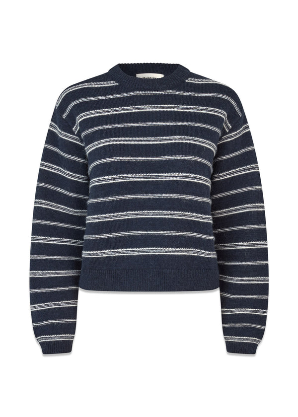 LineusMD gestreepte o-hals - Navy Sky Soft White Stripe-Knitwear-Modström-Butler Loftet