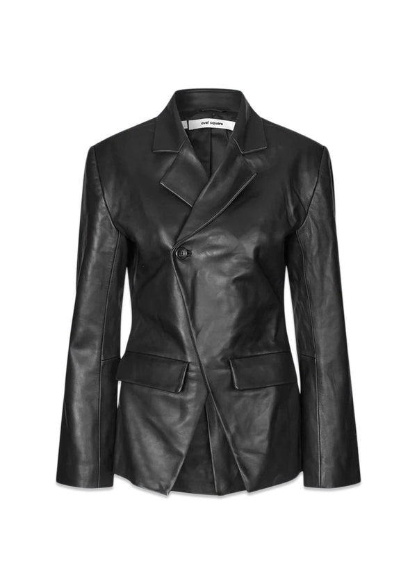 Luxury Leather Blazer - Black-Blazers-Oval Square-Butler Loftet
