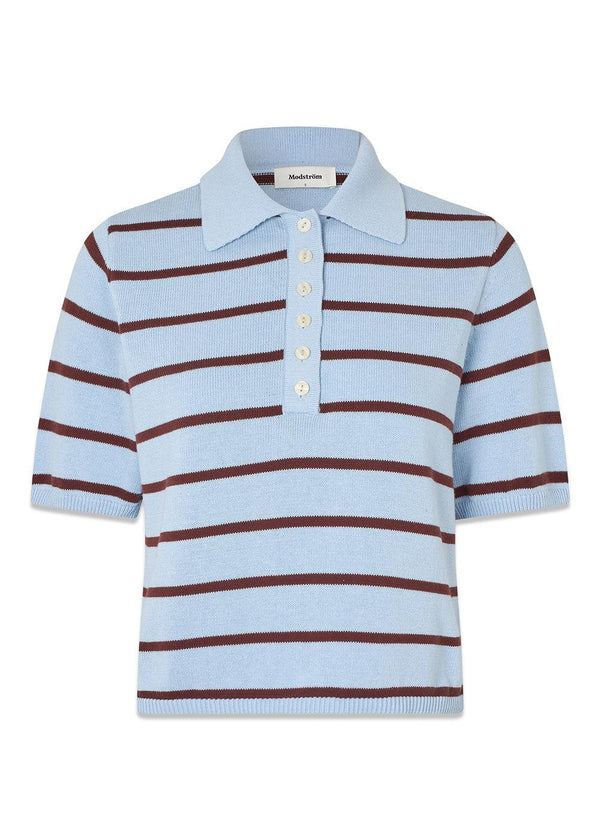 Malvamd SS gestreepte polo - Cashmere Blue Andorra Stripe-Knitwear-Modström-Butler Loftet