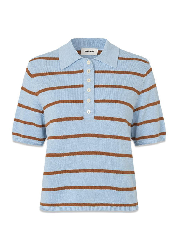 Malvamd SS gestreepte polo - Cashmere Nuthatch Stripe-blouses-Modström-Butler Loftet