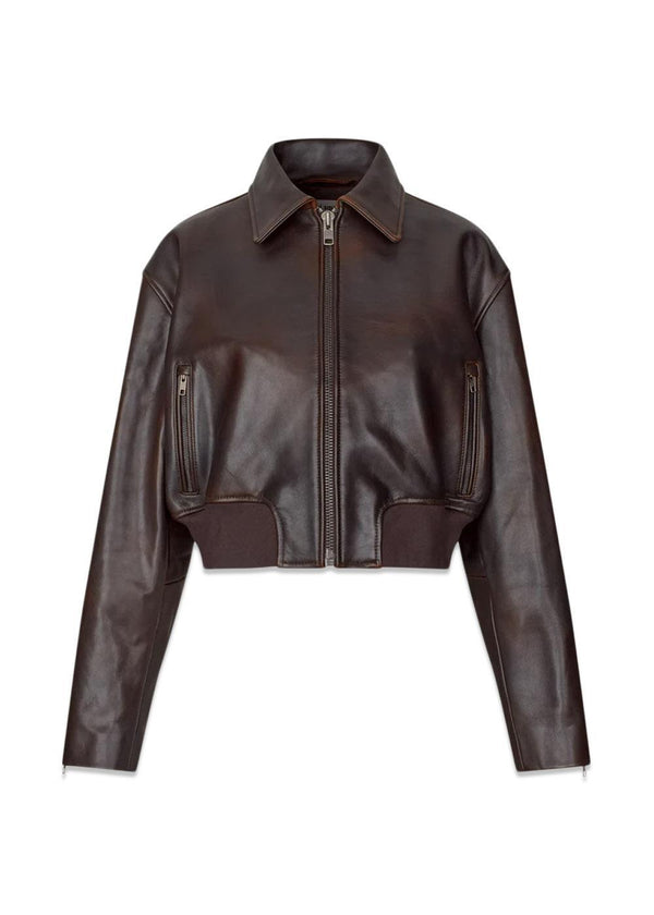 Marilyn Leren Bomber - Donkerbruin-Bovenkleding-Oval Square-Butler Loftet