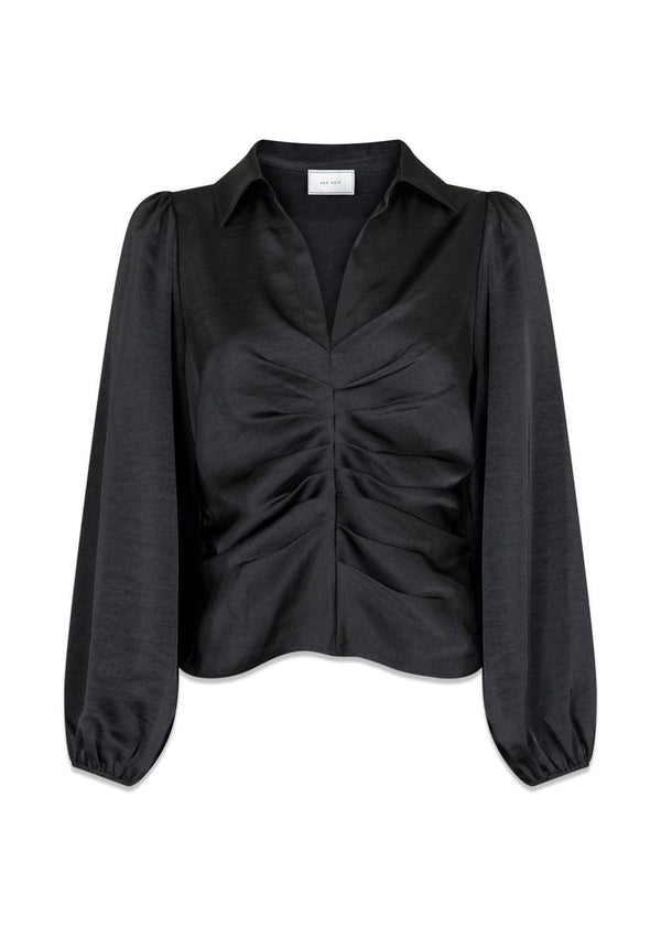 Mille Heavy Sateen Blouse - Black-Blouses-Neo Noir-Butler Loftet