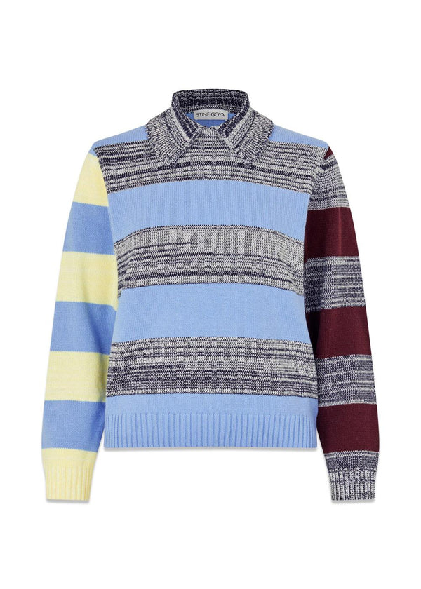 Trui met polokraag en gemengde strepen - Multistripes Blue Mix-Knitwear-Stine Goya-Butler Loftet