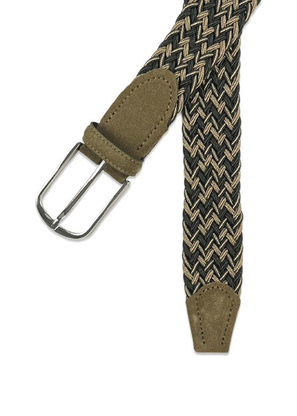 Multi Gevlochten Elastische Riem - Groen/Beige-Belts-Portia-Butler Loftet