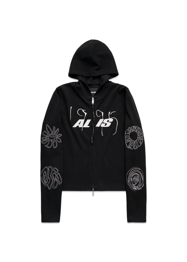 NORTEY RIB JERSEY HOODIE MET RITS & BORDUURSEL - Effen zwart-Hoodies-ALIS-Butler Loftet