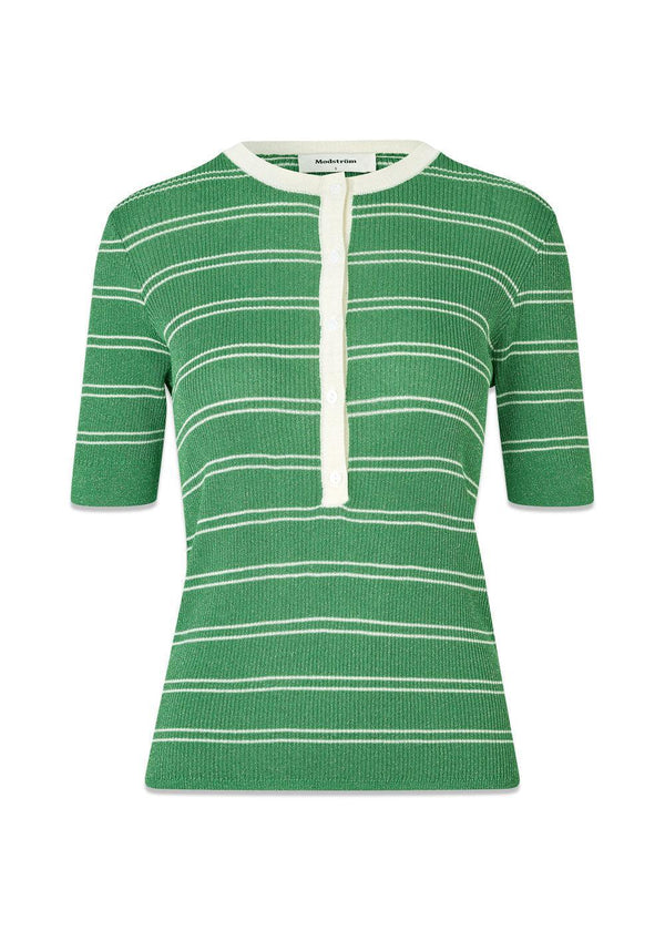 Pacificomd SS polo - Medium groene streep-knitwear-Modström-Butler Loftet