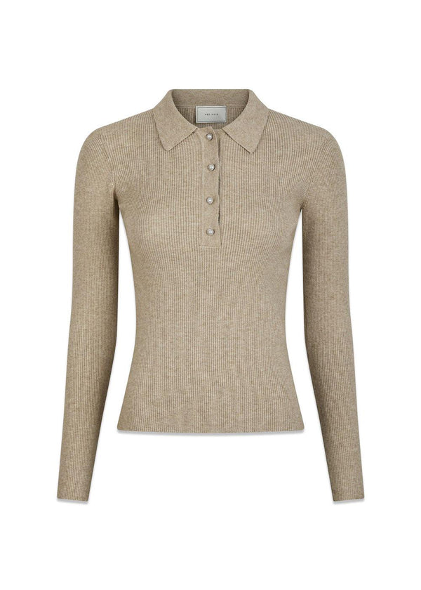 Panama Knit Blouse - Beige Melange-Knitwear-Neo Noir-Butler Loftet