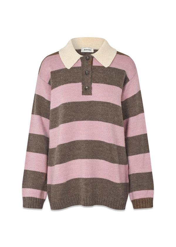 Pelhammd gestreepte polo - Lilac Chocolate Stripe-Knitwear-Modström-Butler Loftet