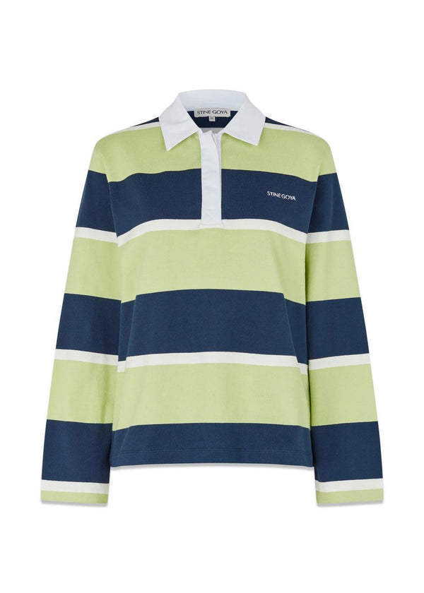 Poloshirt met lange mouwen - Gele en marineblauwe strepen-Blouses-Stine Goya-Butler Loftet