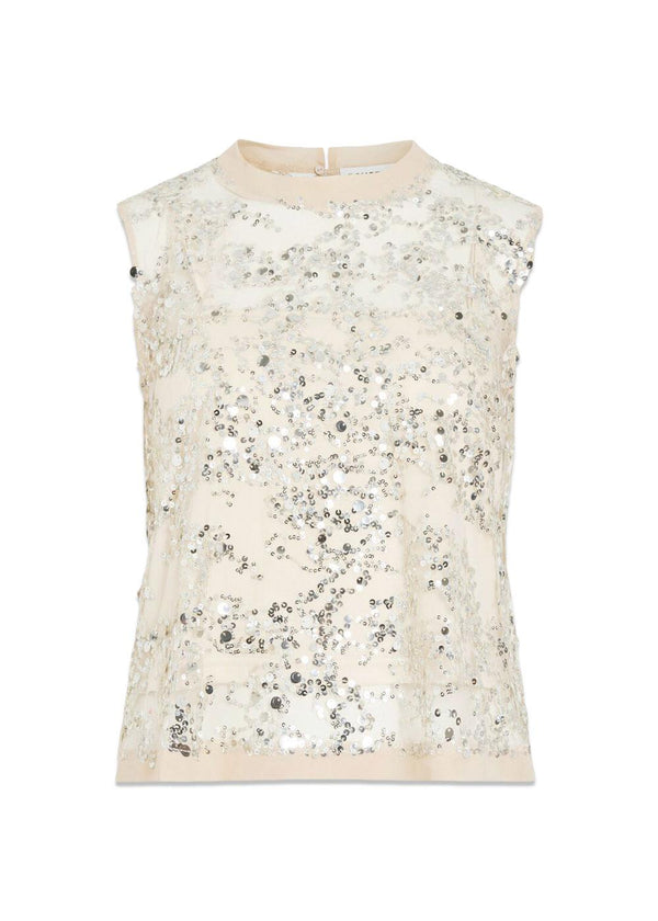 ROULEONA S/L O-HALS TOP - Zilverkleurig detail: Top met pailletten-ROUGE EDIT-Butler Loftet