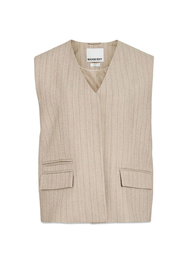 ROUSAGA OVERSIZED GILET - Feather Grey Melange Herringbone-Top-ROUGE EDIT-Butler Loftet