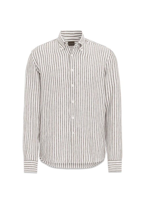 Reg Fit BD Gestreept Linnen Overhemd - Basket Beige-Overhemden-Oscar Jacobson-Butler Loftet