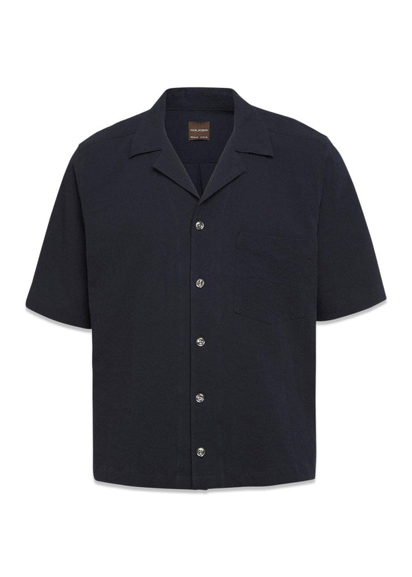 Reg Fit Cuban SS Seersucker overhemd - Navy-Overhemden-Oscar Jacobson-Butler Loftet