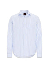 Reg Fit wijdverspreid linnen overhemd met Venetiaanse strepen - Smog Blue-shirts-Oscar Jacobson-Butler Loftet