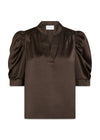 Roella Zware Satijnen Blouse - Donkerbruin-Blouses-Neo Noir-Butler Loftet