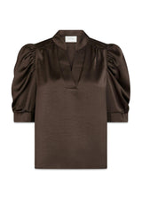 Roella Zware Satijnen Blouse - Donkerbruin-Blouses-Neo Noir-Butler Loftet