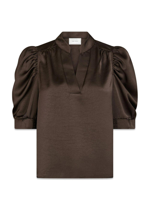 Roella Zware Satijnen Blouse - Donkerbruin-Blouses-Neo Noir-Butler Loftet