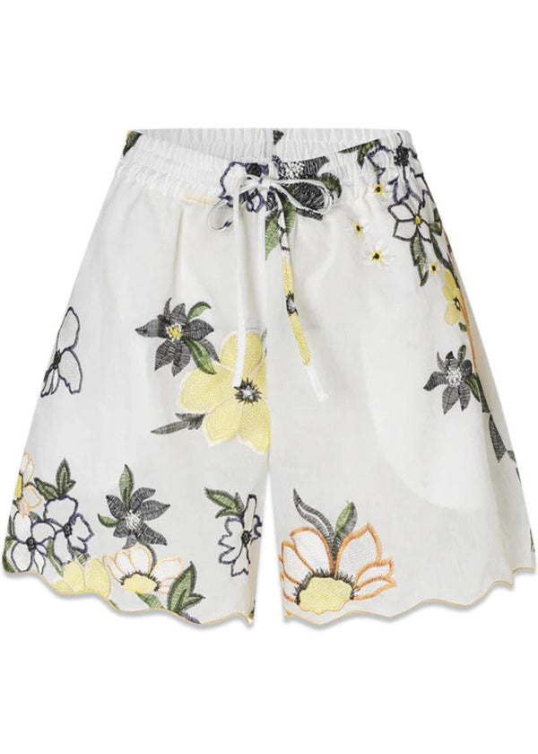 GESCALLOPTE ELASTISCHE TAILLEBAND SHORTS - Wilde bloemen borduurwerk-Shorts-Stine Goya-Butler Loftet