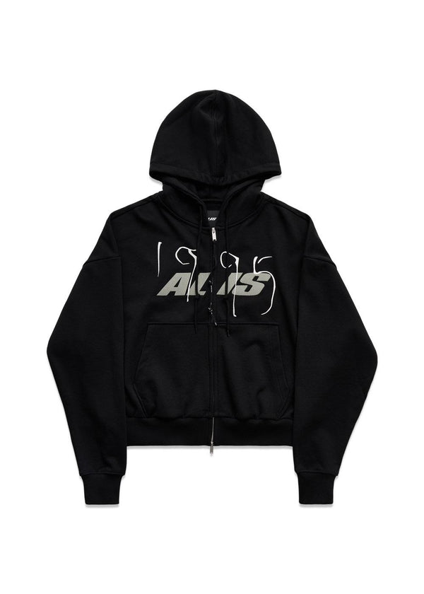 SHEN CROPPED HOODIE W/ RITS - Effen Zwart-Hoodies-ALIS-Butler Loftet