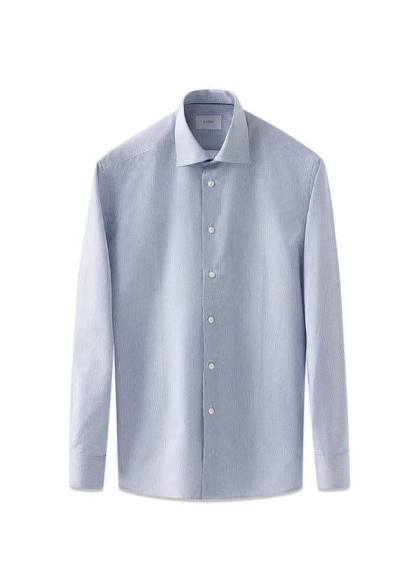 Slank, fijn gestreept signature-twill overhemd - Mid Blue-Shirts-Eton-Butler Loftet