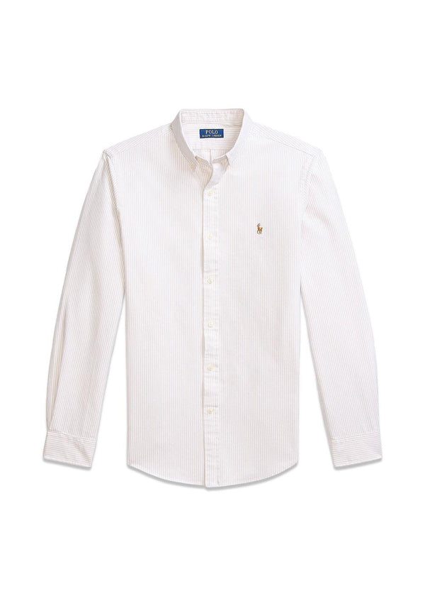 Slim Fit Gestreept Oxford Overhemd - Coastel Beige/Wit-Overhemden-Ralph Lauren-Butler Loftet