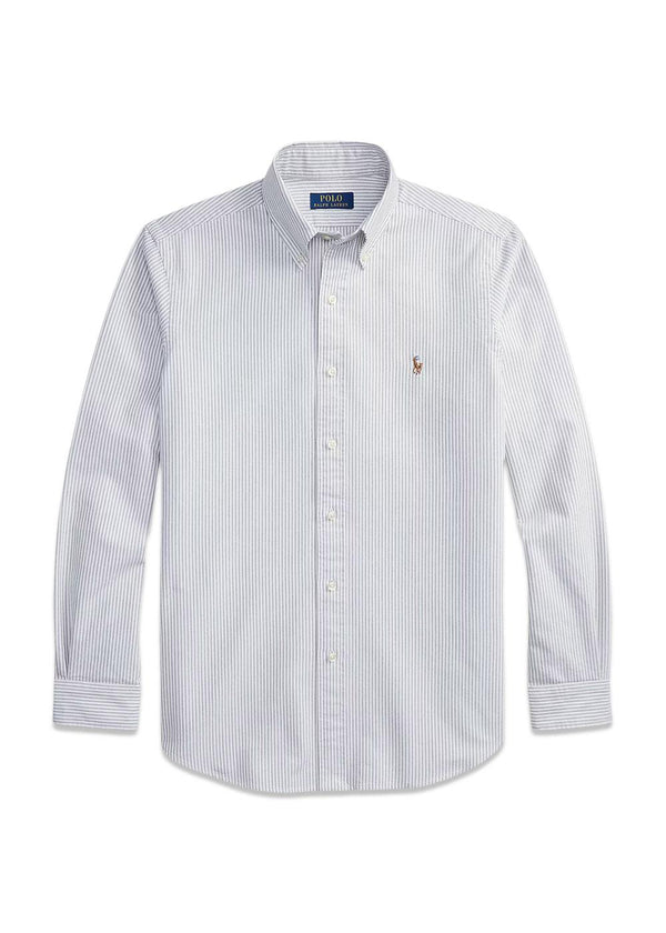 Slim Fit Gestreept Oxford Overhemd - Marine Wit-Overhemden-Ralph Lauren-Butler Loftet