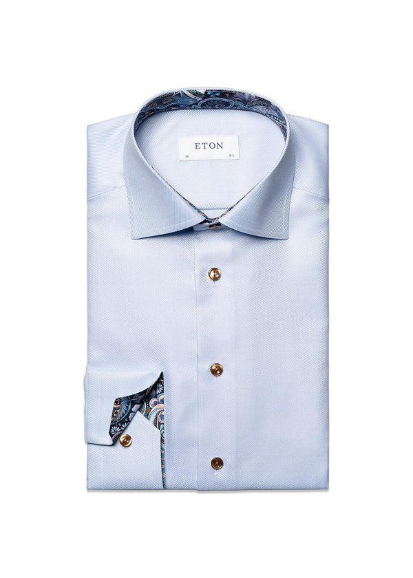 Slim Floral Effect Textured Twill Shirt - Light Blue-Shirts-Eton-Butler Loftet