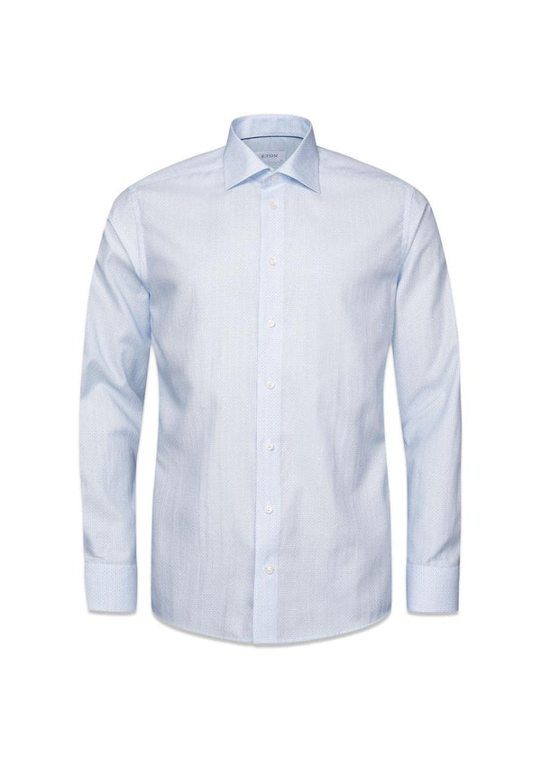 Slank overhemd van keperstof met geometrische microprint - Lichtblauw-Shirts-Eton-Butler Loftet